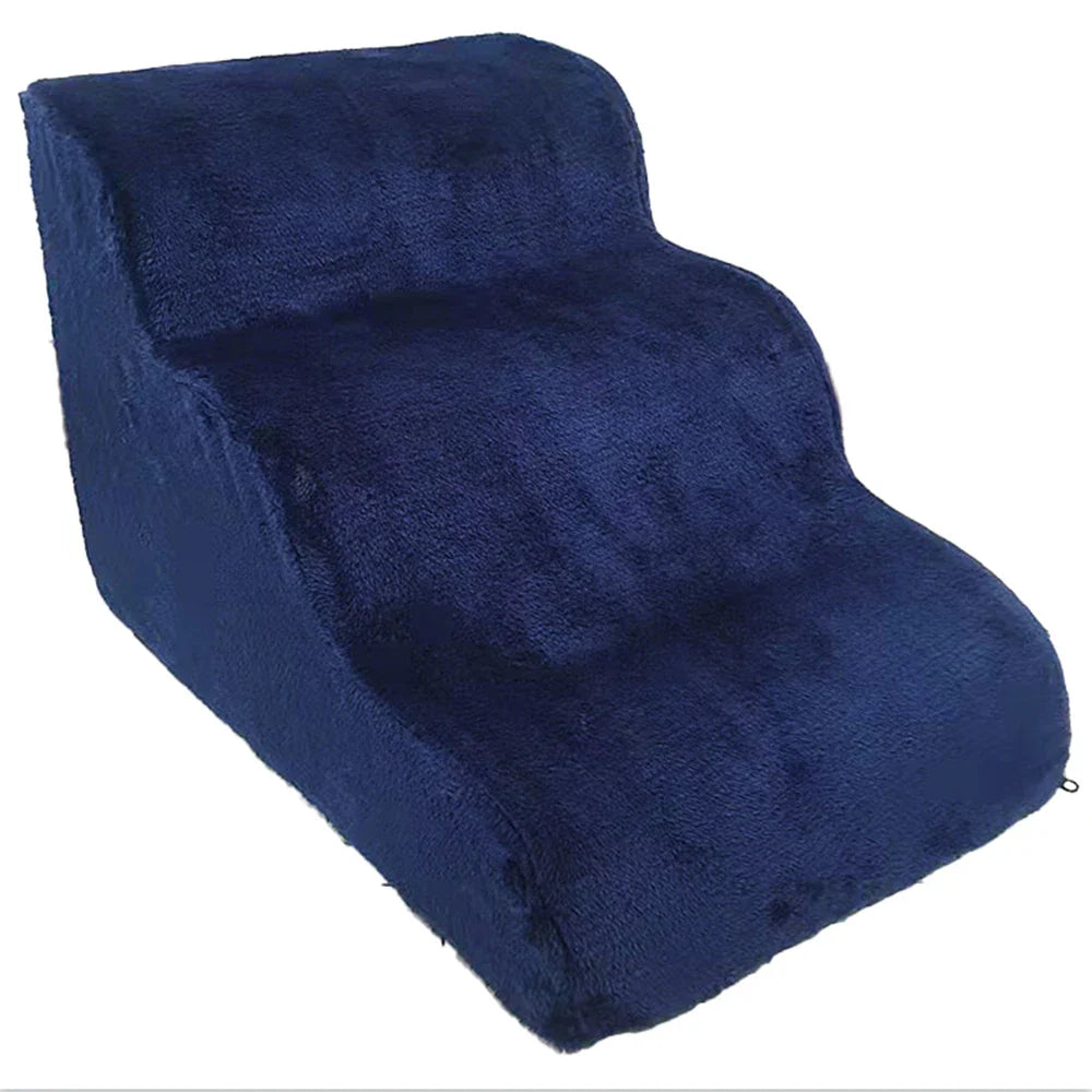 Non-Slip 3-Step Pet Stairs for Dogs & Cats — Removable Washable Cover, Foam Ramp for Bed & Sofa, 23.6 x 16.5 x 15.4 in (60 x 42 x 39 cm) BLUE