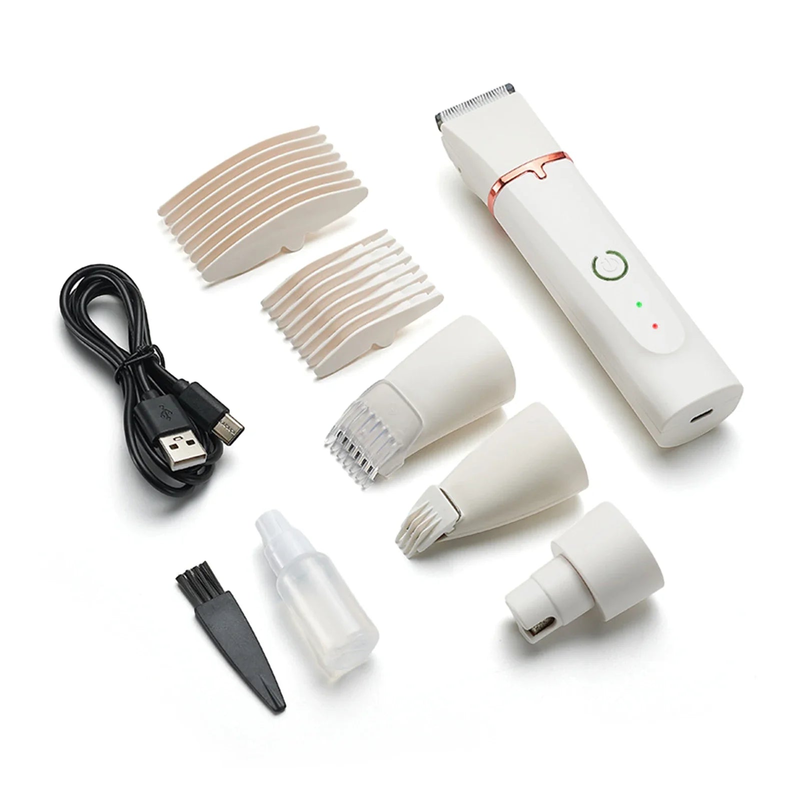 4-in-1 Waterproof Rechargeable Pet Grooming Kit — Cordless Dog & Cat Clippers with Nail Grinder & Detail Trimmer White Set B