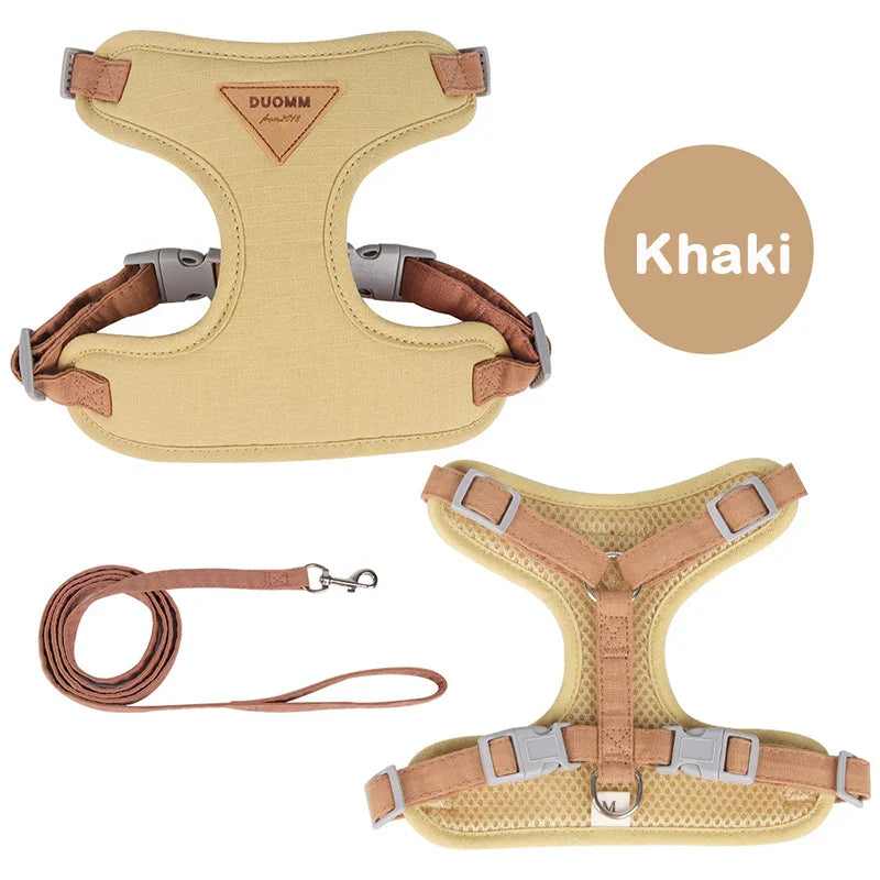 Breathable No-Pull Puppy Harness and Leash Set for Small & Medium Dogs and Cats, Ideal for French Bulldog Chihuahua Poodle Dark Khaki