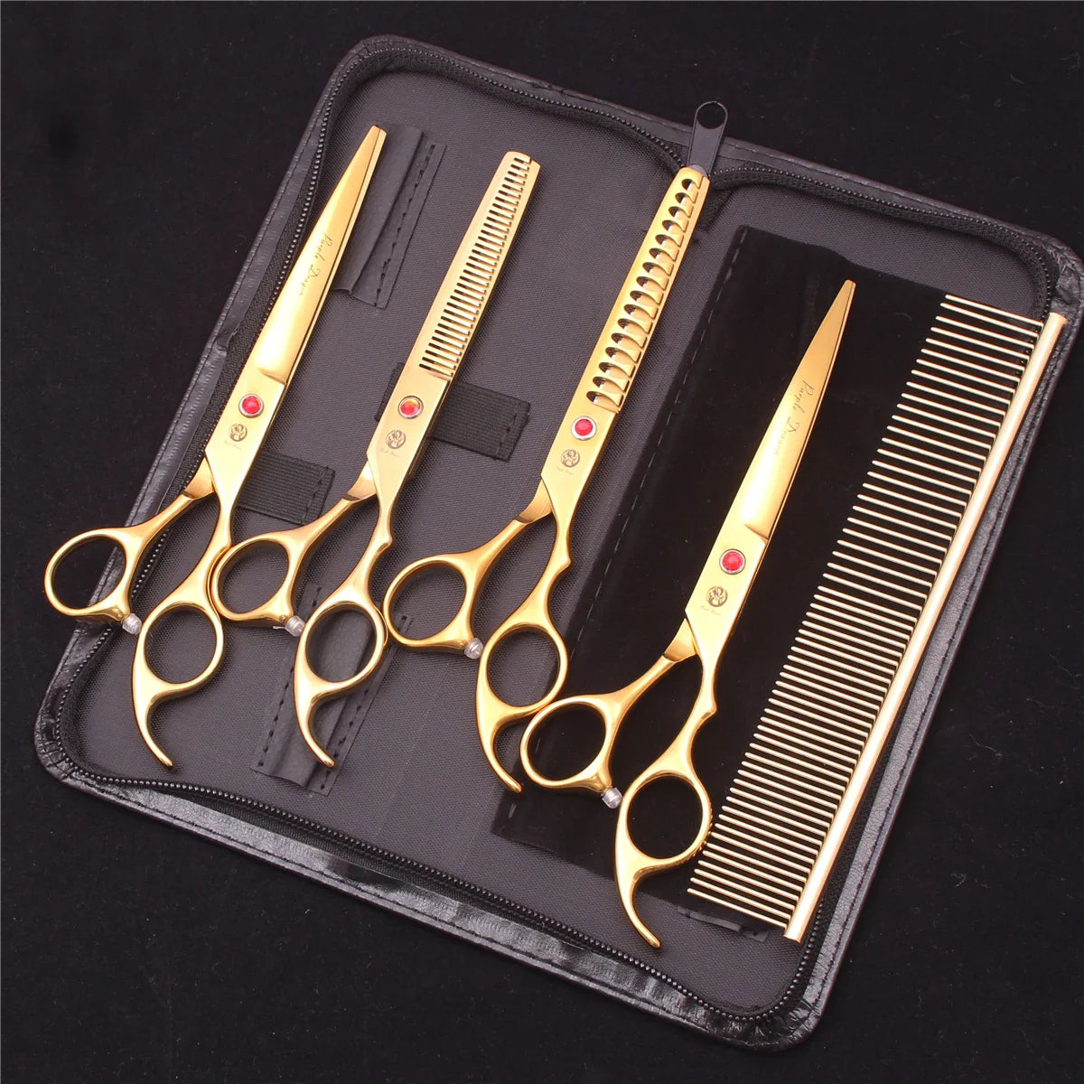 7-Inch (19.5 cm) Stainless Steel Pet Grooming Scissors Kit – Straight, Thinning, Chunker & Curved Shears Z3003-Jin-D5