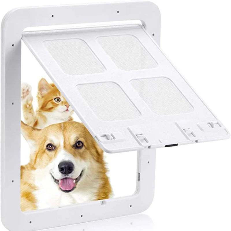 Magnetic Lockable Pet Screen Door for Cats & Small/Medium Dogs — Window/Gate Mount, L 24×29 cm (9.4×11.4 in) & XL 37×42 cm (14.6×16.5 in), Easy Install Square white