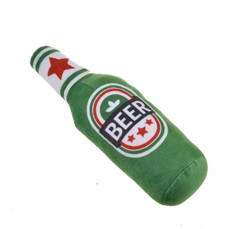 Plush Beer Bottle Dog Chew Toy - Squeaky, Bite-Resistant Interactive Toy for Small to Large Dogs, Teeth Cleaning green