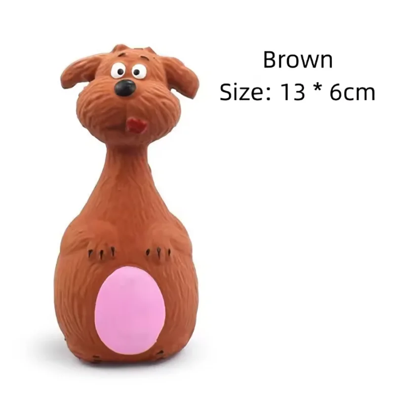 1-Pack Round-Bellied Cartoon Squeaky Dog Toy - Bite-Resistant Latex Rubber, Purple Elephant / White Cow / Brown Options Brown