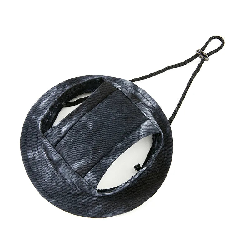 Dog Sun Hat with Ear Holes | Breathable Cotton Bucket Hat for Small Pets Black