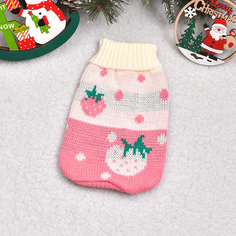 Christmas Cat Sweater Winter Warm Pet Costume for Cats Kedi katten Sphynx Clothing Mascotas Clothes for Dog Animals ropa de gato Pink Strawberry China Mainland