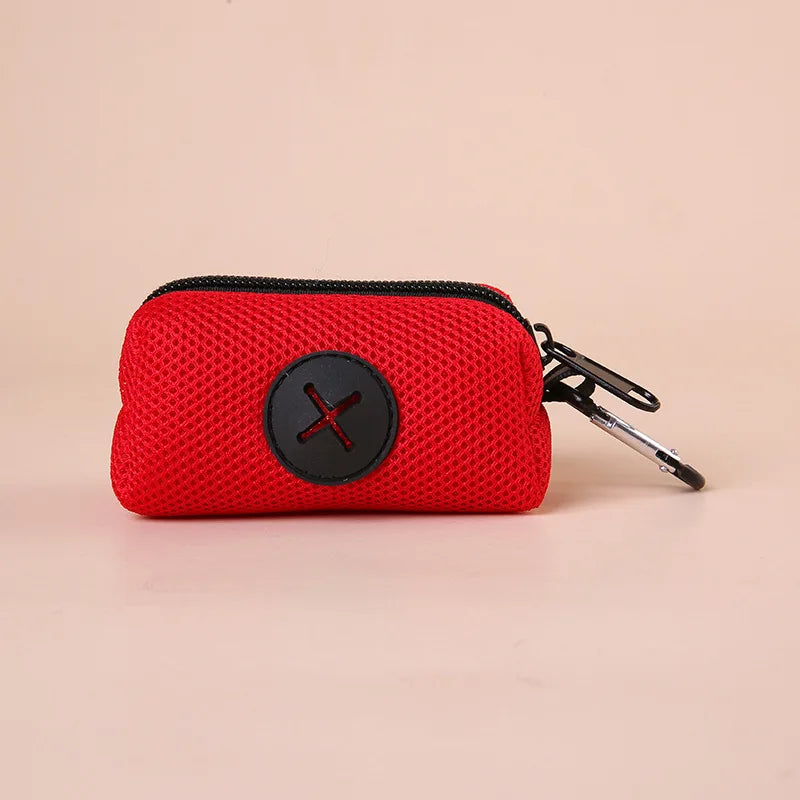 Canvas Dog Poop Bag Holder | Outdoor Pet Waste Bag Dispenser with Carabiner Clip red
