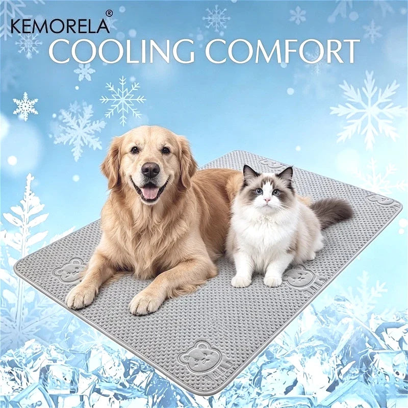 Summer New Thick Pet Cooling Pad with Cute Bear Pattern Washable Ice-Like Smooth Pet Mattress Outdoor Indoor Use For Dog And Cat Gray