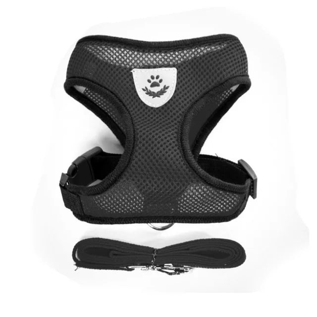 Breathable Mesh Cat Harness and Leash Set | Reflective Soft Vest for Small Cats and Dogs black