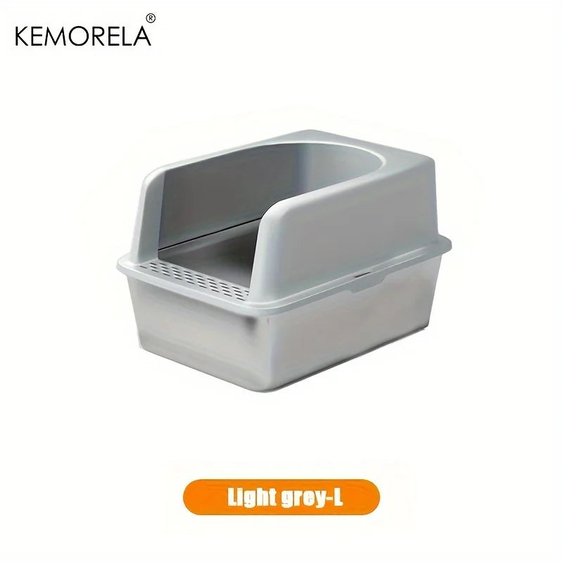 XL 60/50CM Stainless Steel Litter Box With Lid High Side Large Litter Box Suitable For Large and Small Cats Does Not Absorb Odor Light grey L