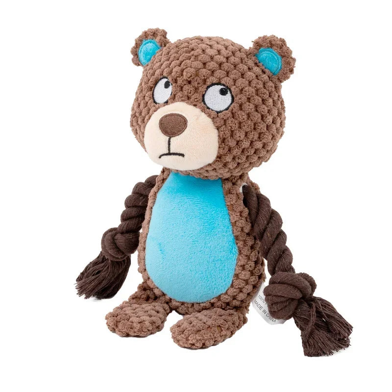 Indestructible Plush Squeaky Dog Chew Toy - Bite-Resistant Puppy Rattle for Small & Medium Dogs (7.5 x 3 in / 19 x 8 cm) - Assorted Animal Designs Bear