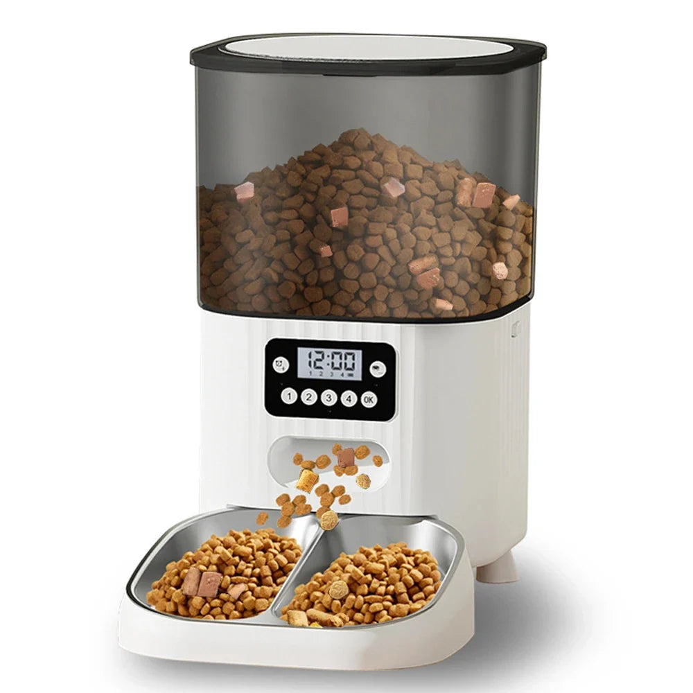 Newly Designed Intelligent 4.5L Cat and Dog Bowl Food Dispenser, Timed Pet Automatic Food Feeding Device WHITE No plug