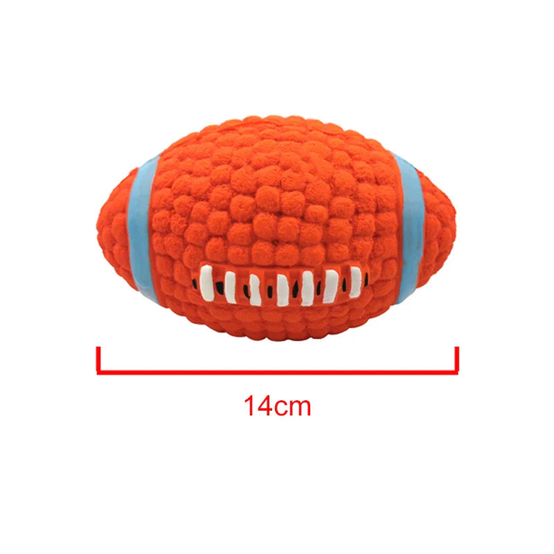 Dog Squeaky Latex Ball Chew Toy – Dental Cleaning Training & Interactive Play (Rugby, Tennis, Volleyball, Football, Basketball Shapes) Rugby L