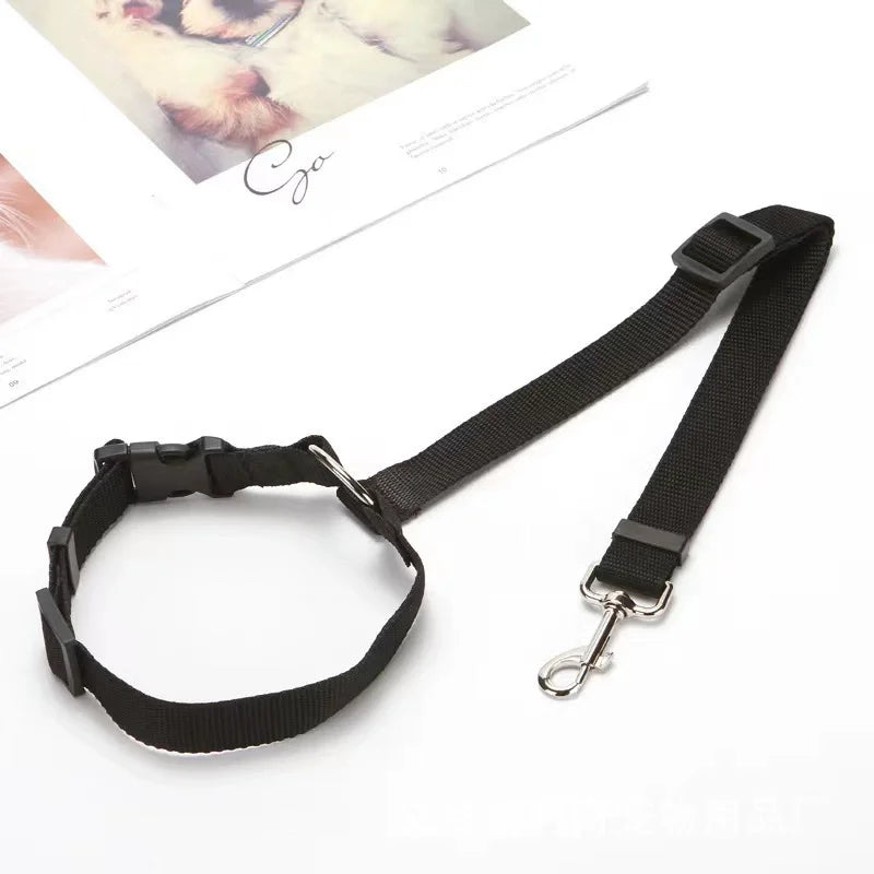 Two-in-One Pet Car Seat Belt Leash Adjustable Nylon Dog Seatbelt Harness for Backseat Safety black round