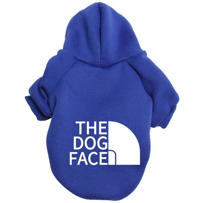 Large Dog Hoodie Autumn Winter Dog Face Text Pattern Jacket for French Bulldog, Labrador DF-Blue-01
