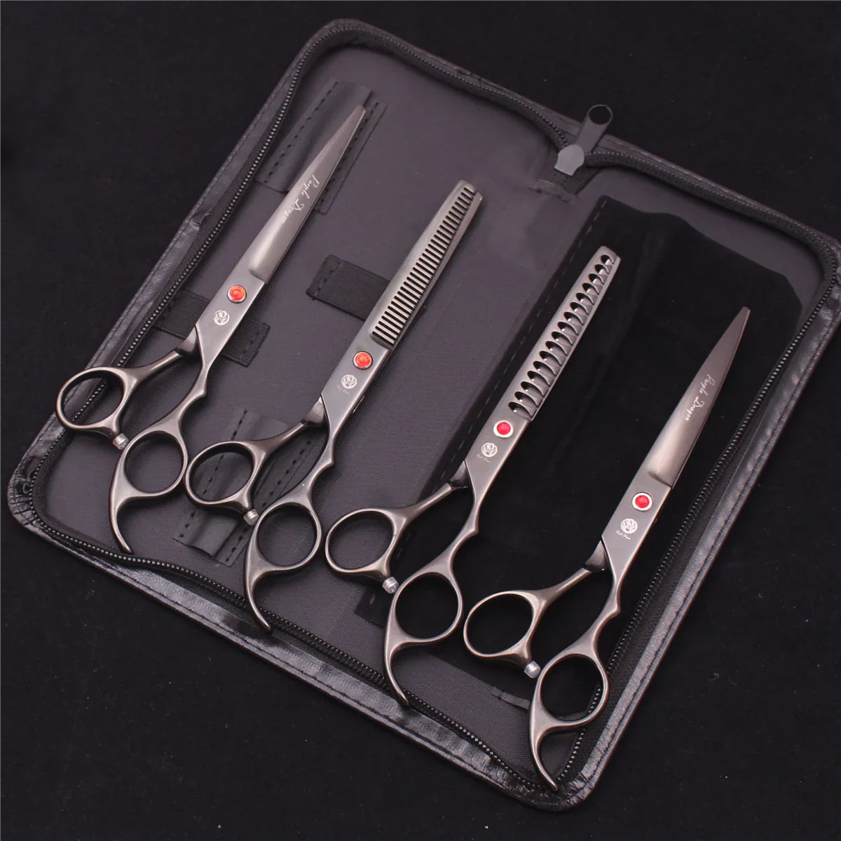 7-Inch (19.5 cm) Stainless Steel Pet Grooming Scissors Kit – Straight, Thinning, Chunker & Curved Shears Z3013-Hei-D4