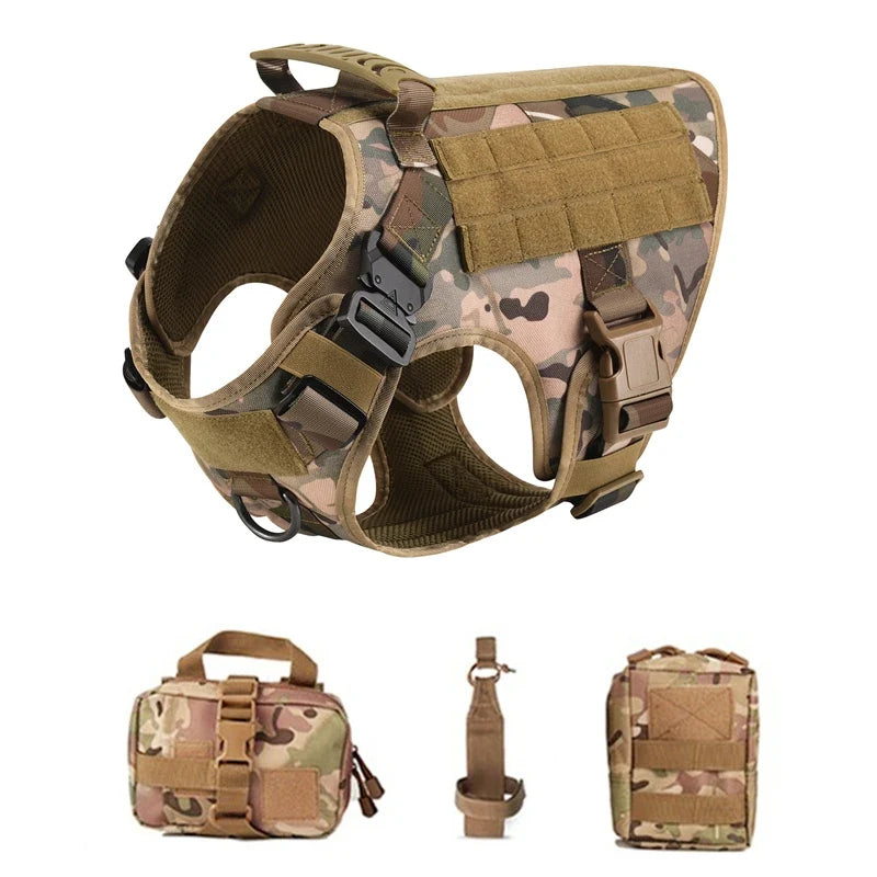 Tactical Military Vest Pet German Shepherd Golden Retriever Tactical Training Dog Harness and Leash Set For All Breeds Dogs CP 4 piece set