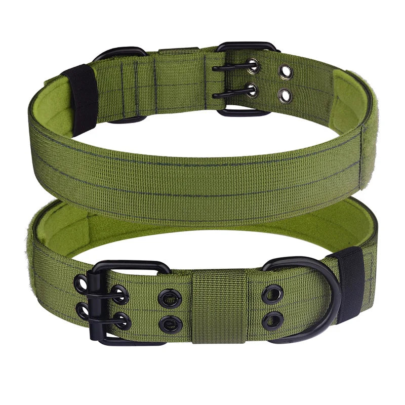 Tactical Dog Collar, Heavy Duty Nylon Dog Collar with Double Buckle, Adjustable Military Dog Collar for Medium Large Dogs green