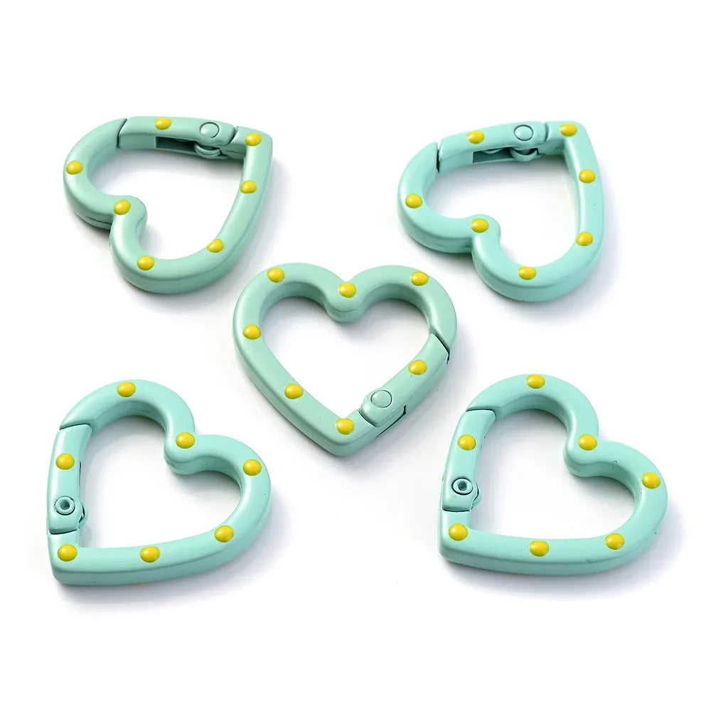 5pcs Multicolor Metal Heart Ring Spring Clasp Carabiner Keychain Clips Hook Dog Chain Diy Jewelry Buckle Connector Supplies mint green 5pcs