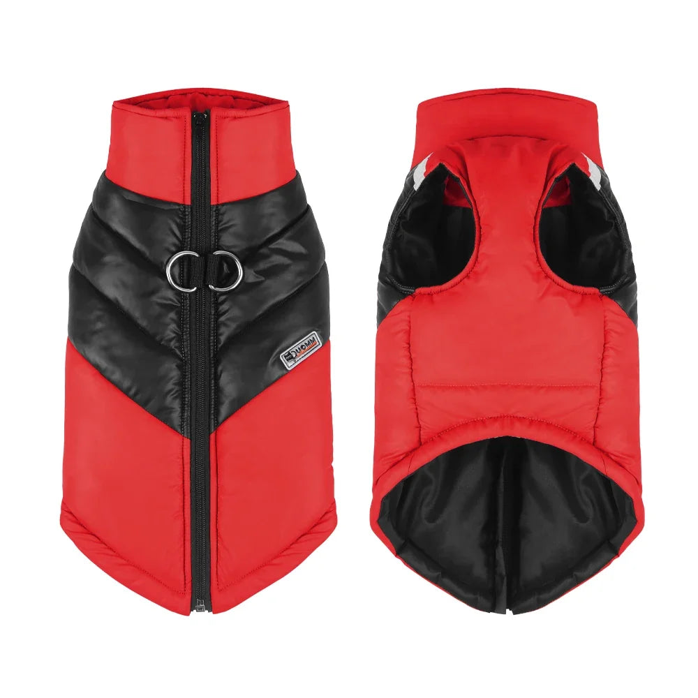 Winter Clothes for Dogs Warm Clothing Labrador Cotton Coat Harnesses Pet Products Clothes for Small Large Dog Reflective Stripe Red