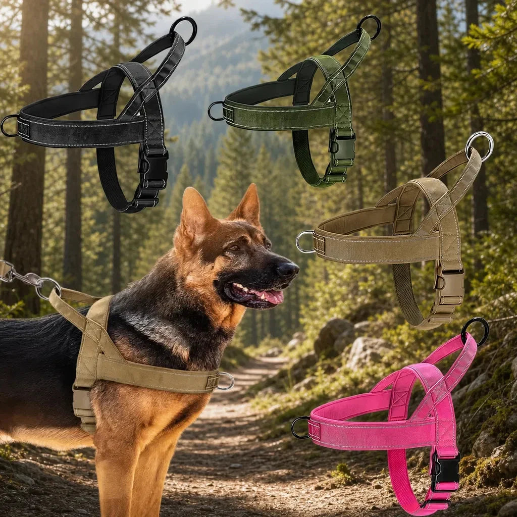 Tactical Anti-Pull Dog Harness - 1000D Nylon Adjustable for Large Dogs, Outdoor Training Vest with Handle & Reflective
