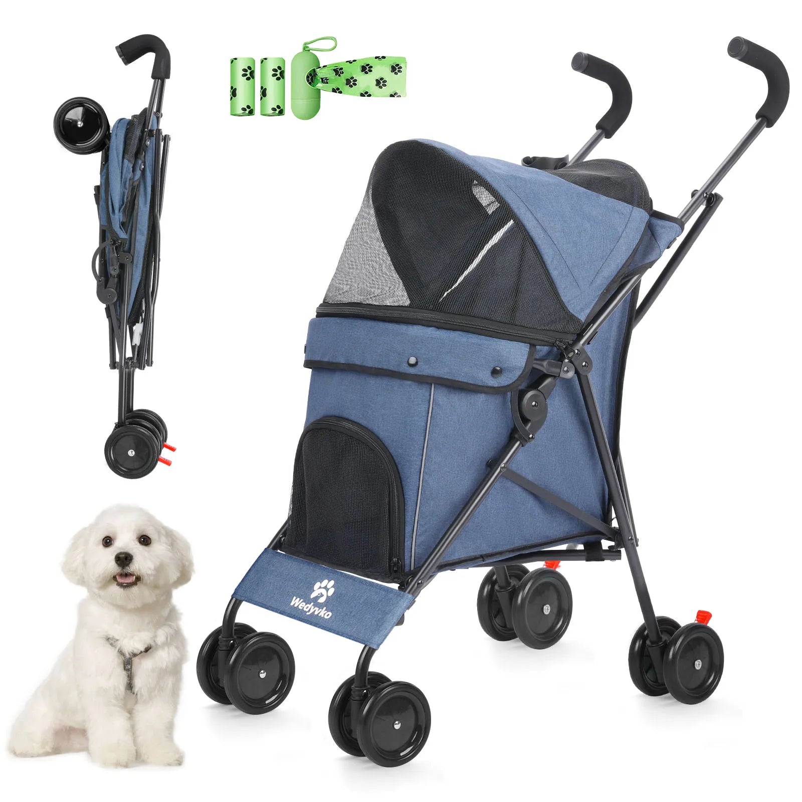 4-Wheel Pet Stroller for Dogs & Cats with Rotating Front Wheels, Brakes and Storage for Travel & Outdoor Blue United States