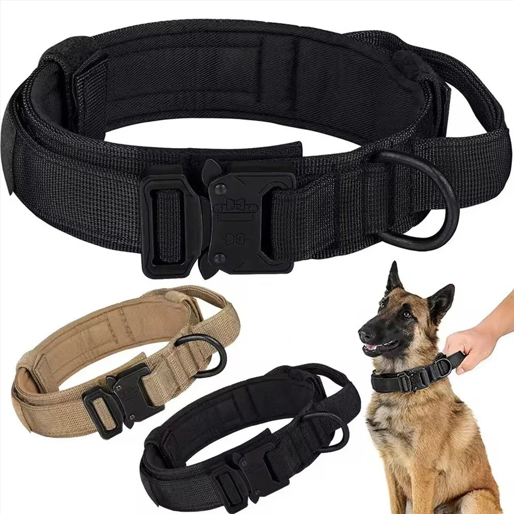 Tactical Dog Collar Adjustable Military Nylon Dog Collar with Control Handle Heavy Duty Metal Buckle for Medium Large Dogs