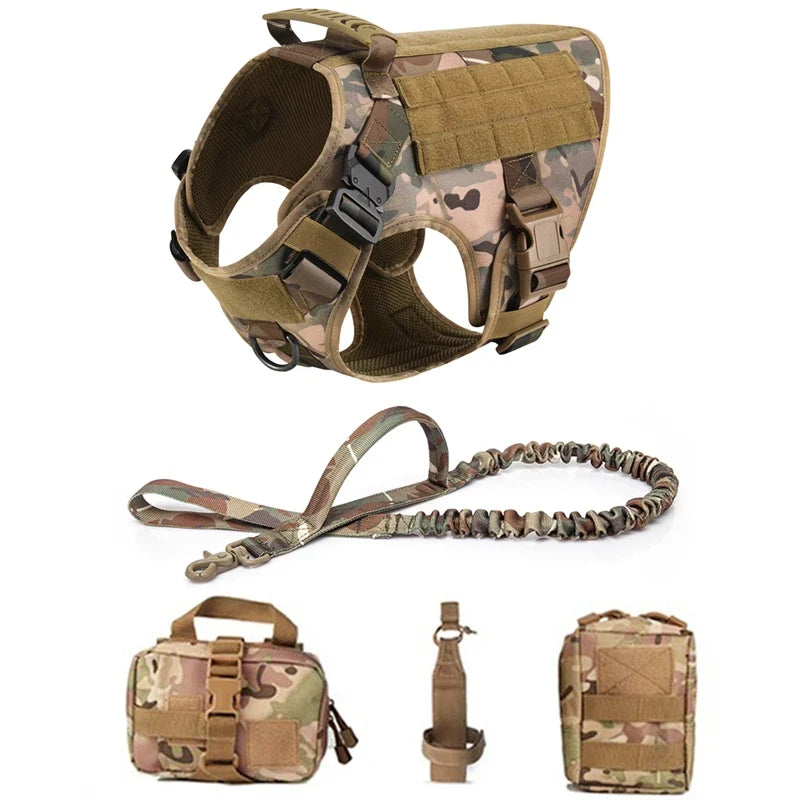 Tactical Military Vest Pet German Shepherd Golden Retriever Tactical Training Dog Harness and Leash Set For All Breeds Dogs CP 5 piece set