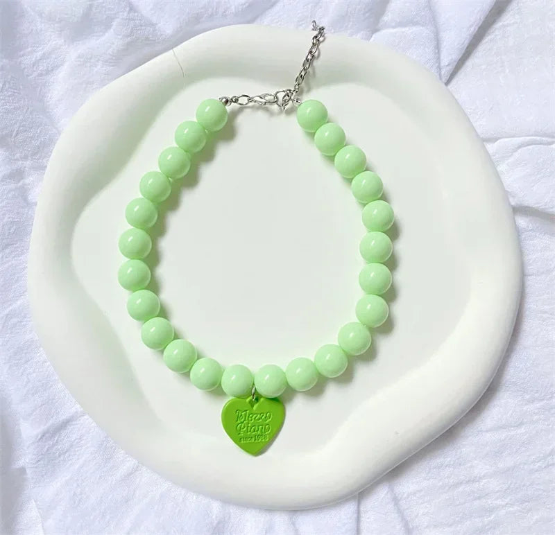 Princess Heart Pendant Pet Pearl Collar Dog Necklace Cat Jewelry Collar Puppy Accessories Dog Chain Chihuahua Wedding Jewelry green