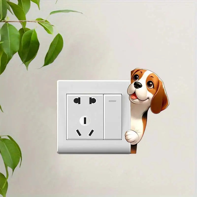 Cute Peeking Dog Animal Light Switch Phone Wall Stickers | Cartoon Decals for Home Decor M1065-G