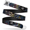 BD Wings Logo CLOSE-UP Full Color Black Silver Seatbelt Belt - Dead Men Tell No Tales CLOSE-UP Turquoise Webbing