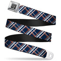 BD Wings Logo CLOSE-UP Full Color Black Silver Seatbelt Belt - Plaid X2 Navy/White/Orange Webbing