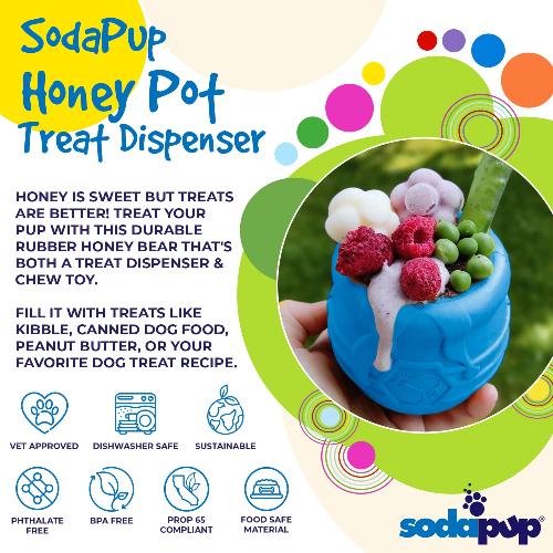 SodaPup Honey Pot Dog Treat Dispenser – PUP-X Rubber Enrichment Toy | L & XL | USA Made