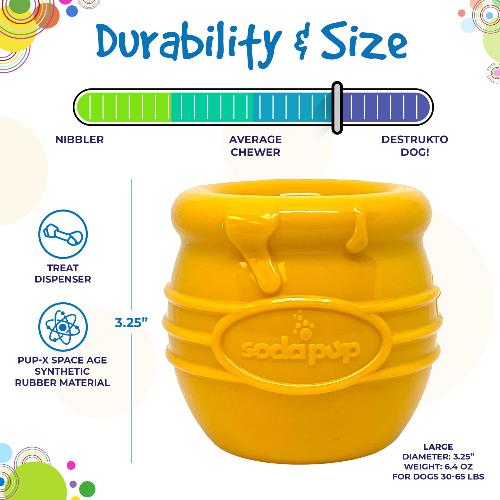 SodaPup Honey Pot Dog Treat Dispenser – PUP-X Rubber Enrichment Toy | L & XL | USA Made