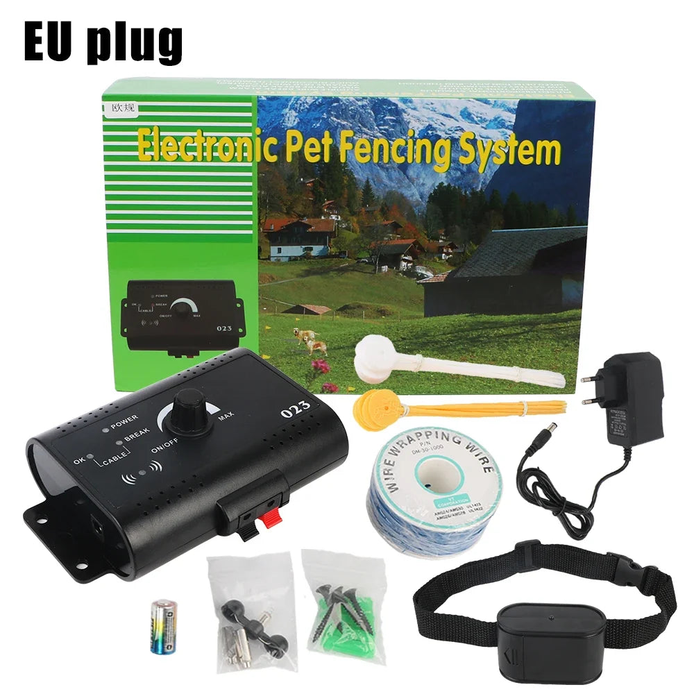 Dog Training Collar Electronic Pet Fence System Containment Waterproof Sound Shocked Collar Electric Dog Fence Pet Accessories EU Plug