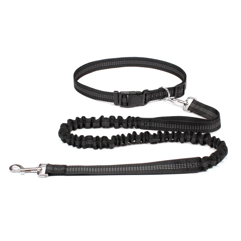 Hands-Free Dog Leash – Adjustable Waist Belt & Chest Strap, Reflective Running Jogging Leash 27.5–47 in (70–120 cm) Waist, 50–70 in (125–180 cm) Leash black M