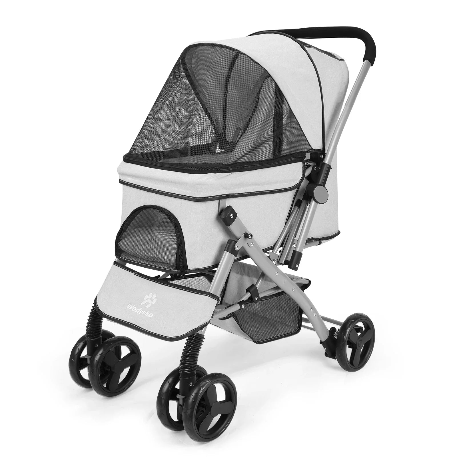 Foldable Pet Stroller for Cats and Dogs, Detachable Shock-Absorbing Travel Carrier, Easy Assembly, Dirt-Resistant Grey
