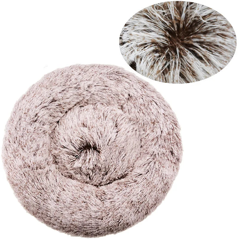Calming Plush Pet Bed for Dogs & Cats - Corduroy Fleece Bolster, Non-Slip Waterproof Bottom, Multiple Sizes (15.7–35.4 in / 40–90 cm) Gradient khaki