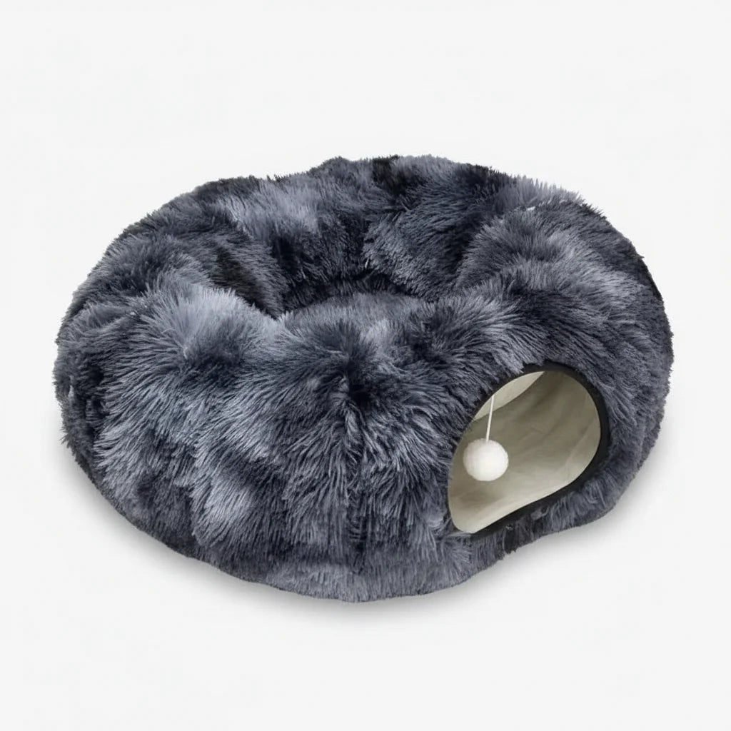 Plush Cat Tunnel Bed – 2-in-1 Cozy Sleeping Bed and Interactive Toy Dark Blue L