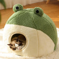 Frog-Shaped Semi-Enclosed Plush Pet Bed – Warm Cat House & Small Dog Den, Cozy Kitten Puppy Nest