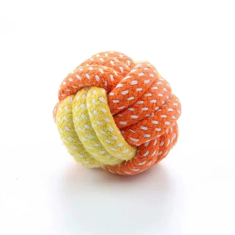 Candy-Colored Cotton Rope Ball Chew Toy for Dogs & Cats — Durable Tug & Fetch Pet Toy Orange Yellow S