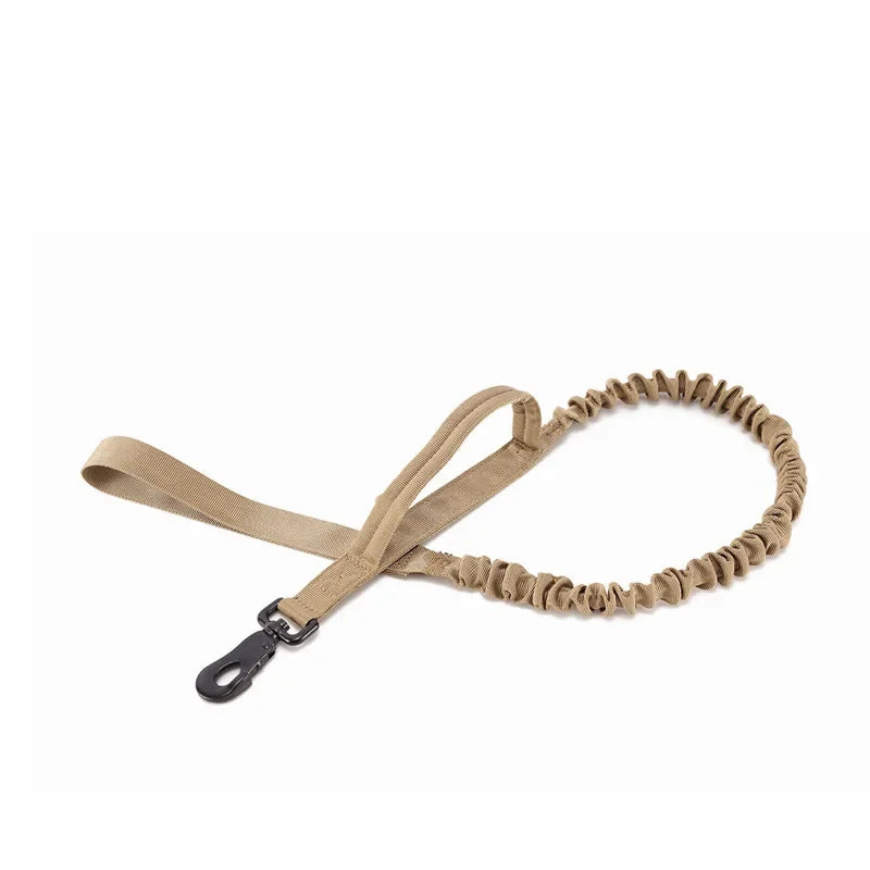 Tactical Military Dog Collar Leash Adjustable Nylon Leash for Medium Large Dogs Heavy Duty Dog Leash with Shock Absorption khaki
