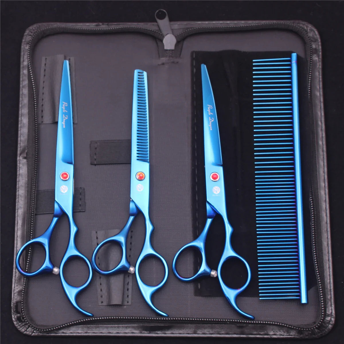 7-Inch (19.5 cm) Stainless Steel Pet Grooming Scissors Kit – Straight, Thinning, Chunker & Curved Shears Z3003-Lan-D4