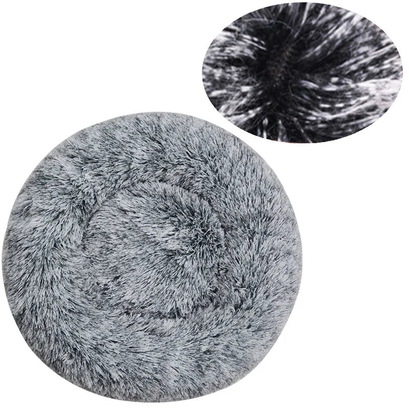 Round Plush Pet Bed, Washable Cozy Dog & Cat Sofa, Winter Warm, Multiple Sizes 16–35 in (40–90 cm) Gradient black