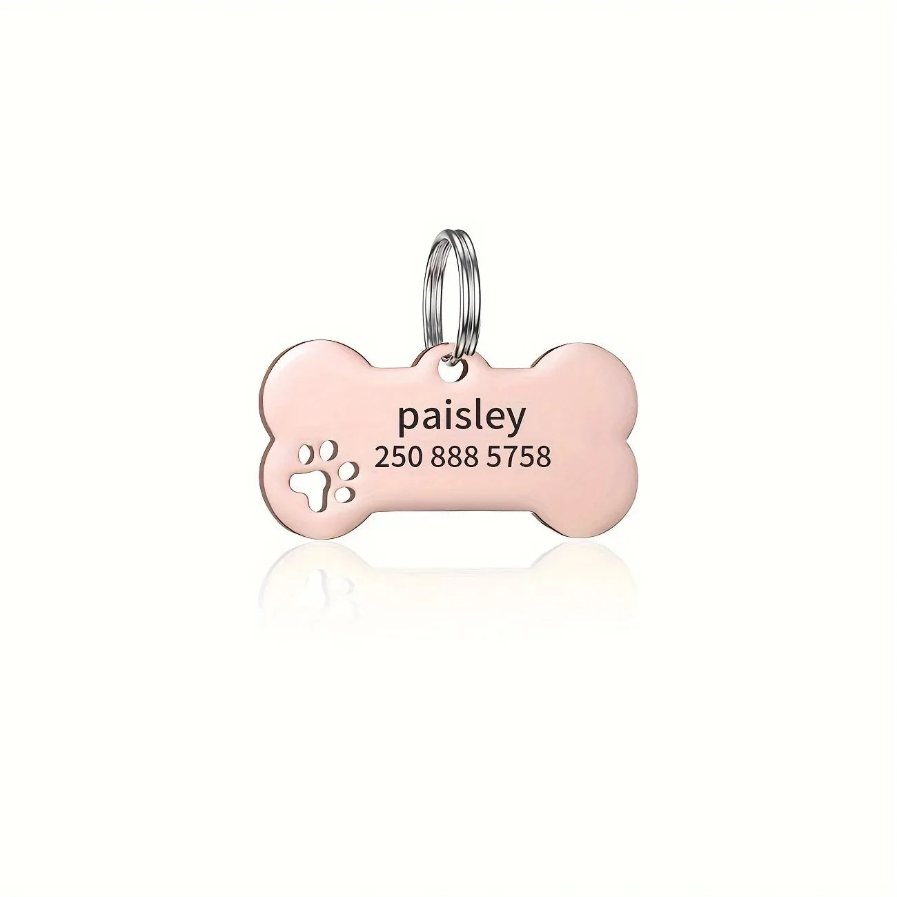 Personalized Dog Cat ID Tag | Custom Engraved Bone Shaped Pet Pendant Rose Colol