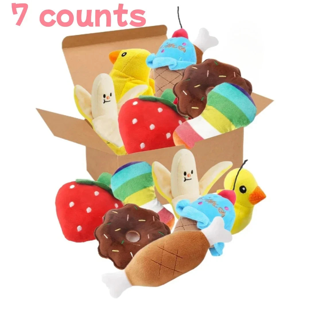 7-Piece Plush Puppy Squeaky Toy Set – Fruit & Vegetable Chew Toys for Dogs 7PCS 1