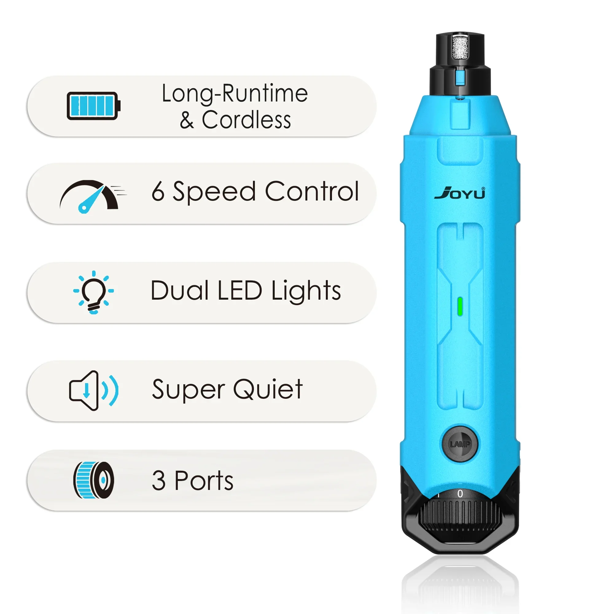 6-Speed Rechargeable Dog Nail Grinder Quiet Electric Pet Nail Trimmer for Painless Paw Grooming N60 Light Blue China Mainland