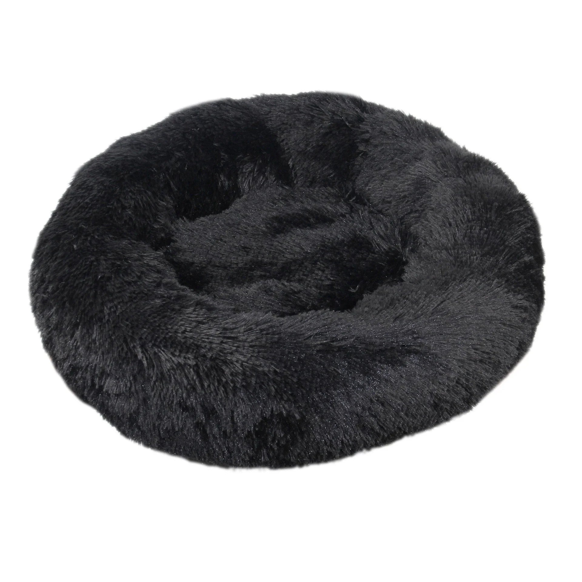 Orthopedic Donut Pet Bed – Calming Anti-Anxiety Round Dog & Cat Sofa, Washable Plush Bolster Bed (Fits 15.7–39.4 in / 40–100 cm) Black
