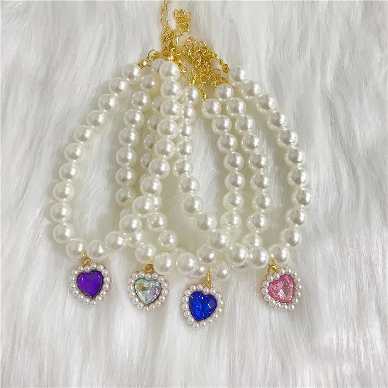 New Pet Collar Pearl Love Necklace Cat Jewelry Cute Collar Puppy Accessories Dog Chain Chihuahua Wedding Jewelry Stuff