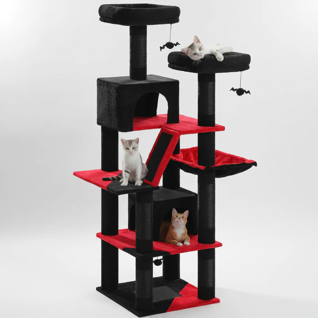 Extra Tall Cat Tree Tower – 6–7 ft Multi-Level Plush Condo with Scratching Posts E