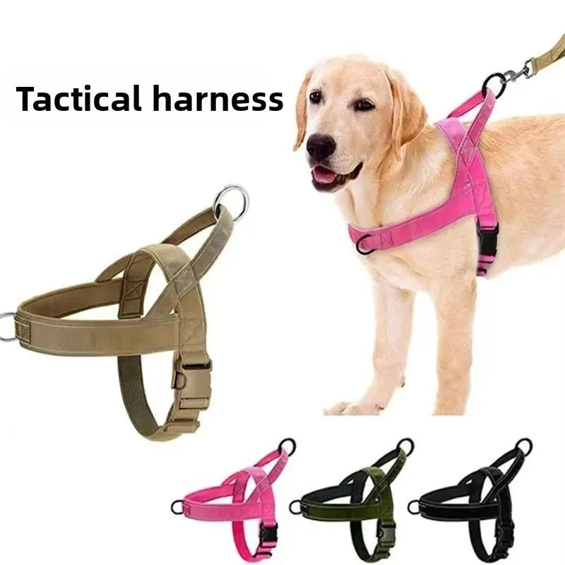 Reflective Tactical Anti-Pull Dog Harness Nylon Adjustable Escape Proof for Large Dog Outdoor Training Vest with Handle